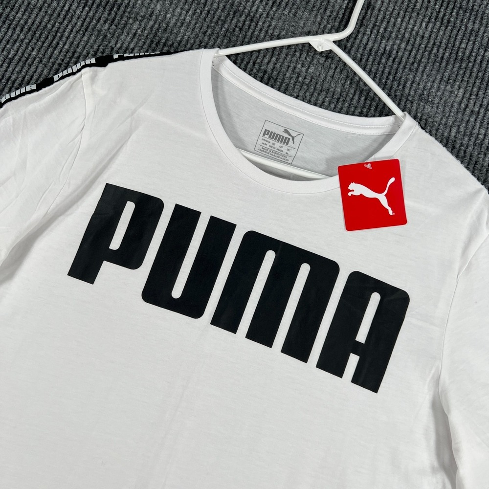 Puma‎ Shirt Womens Small White Graphic Short Sleeve Logo Athletic Casual New